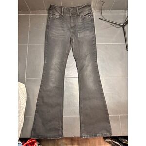 Kancan High Rise Flare Jeans Washed Black Double Button Bell Bottom 11/29